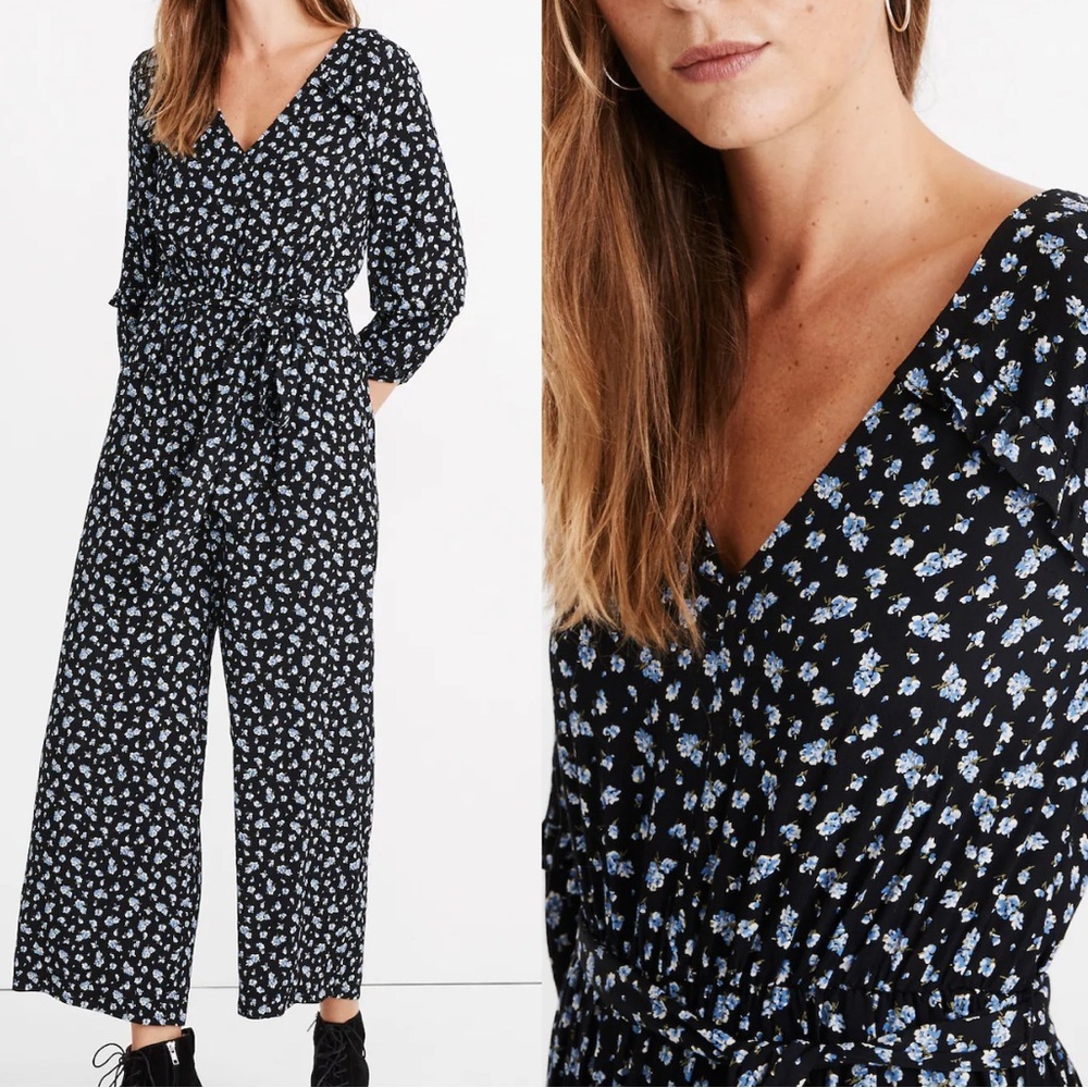 Madewell Black Jumpsuit with Light Blue Floral Print